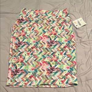LuLaRoe Colorful Floral Chevron Pencil Skirt